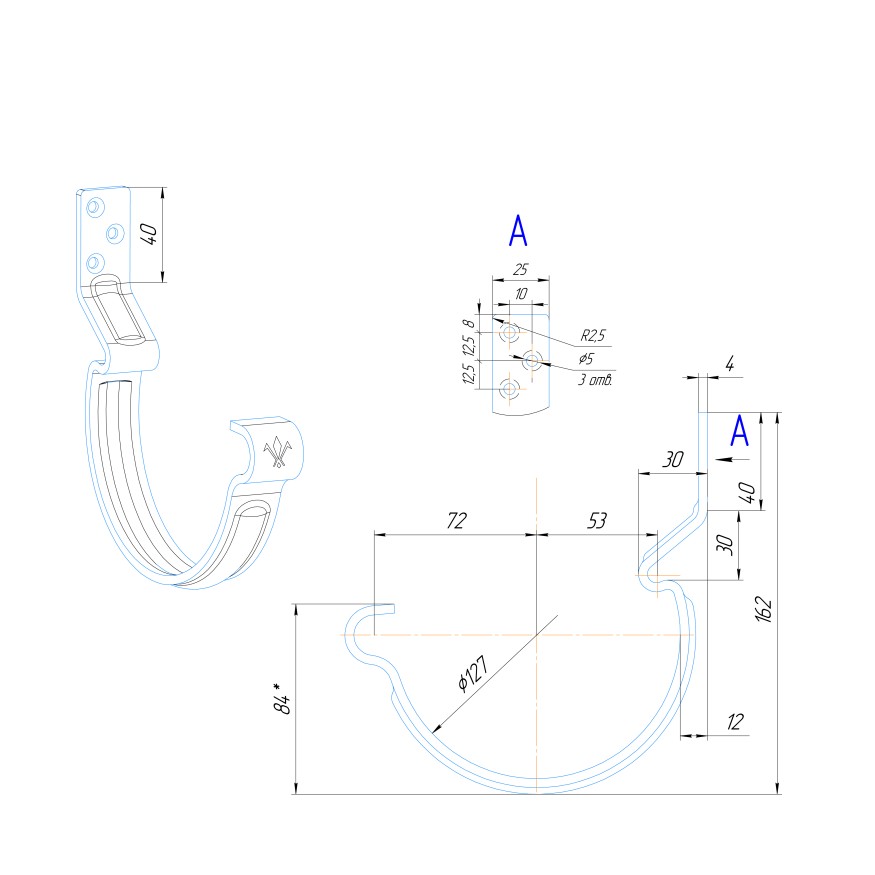 Крюк короткий усиленный модернизированный с комплектом крепления Aquasystem, PU MATT, RAL 8017 Коричневый 125/90 купить в Славянске-на-Кубани