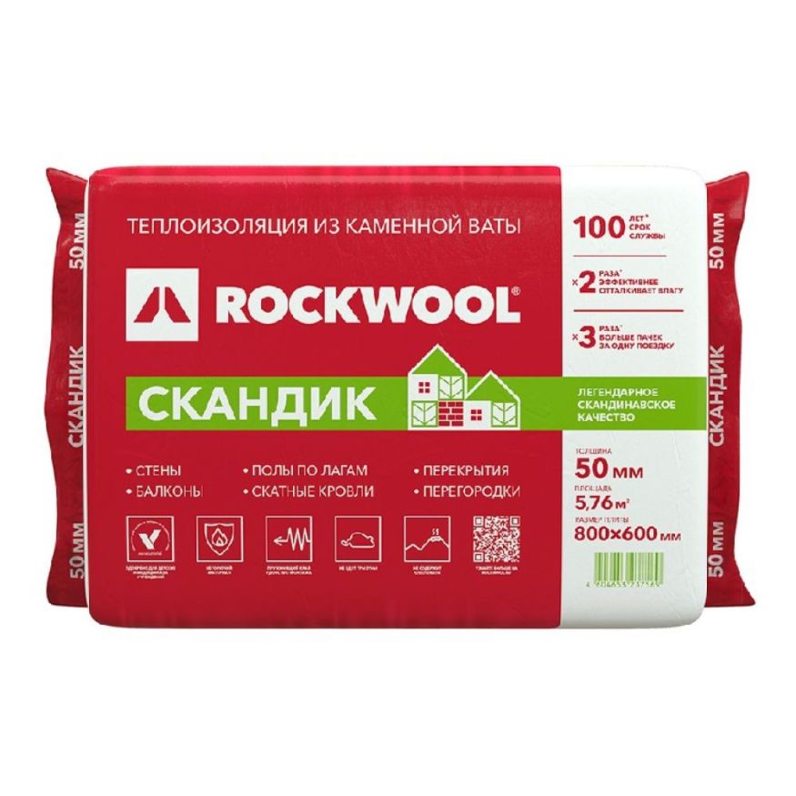 Утеплитель Лайт Баттс Скандик 50х600х800 Rockwool купить в Славянске-на-Кубани