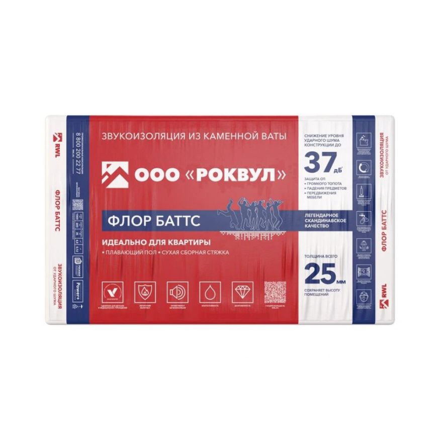 Утеплитель Rockwool ФЛОР БАТТС 25х600х1000/12шт/7.2м2/0.18м3 (32упак/палл) Rockwool купить в Славянске-на-Кубани